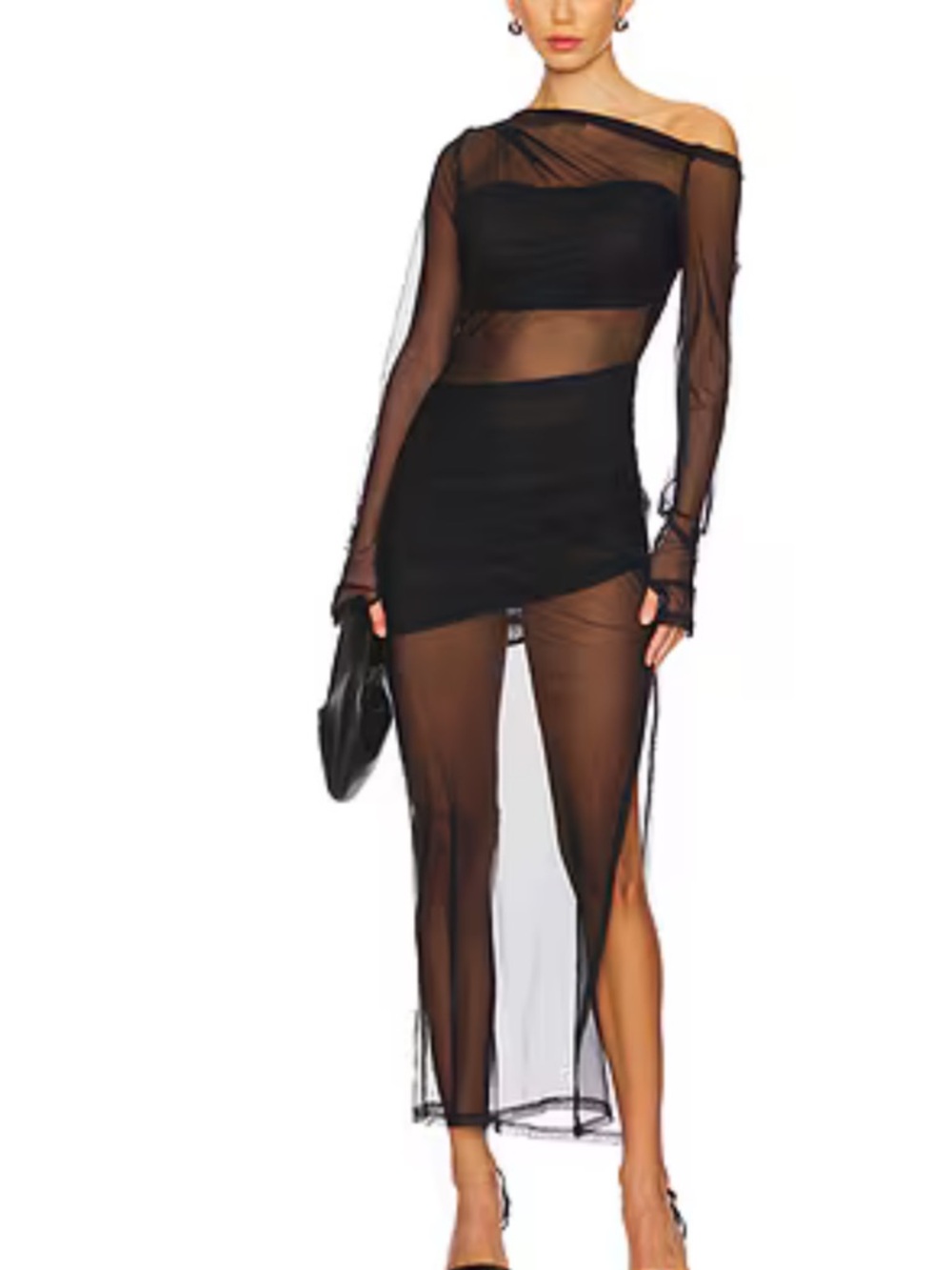 REVOLVE Black Sheer One-Shoulder Asymmetrical Maxi Dress